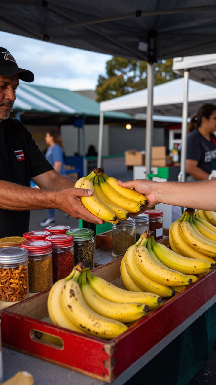 Handing Bananas in Hobart in in Hobart, Tasmania, Australia