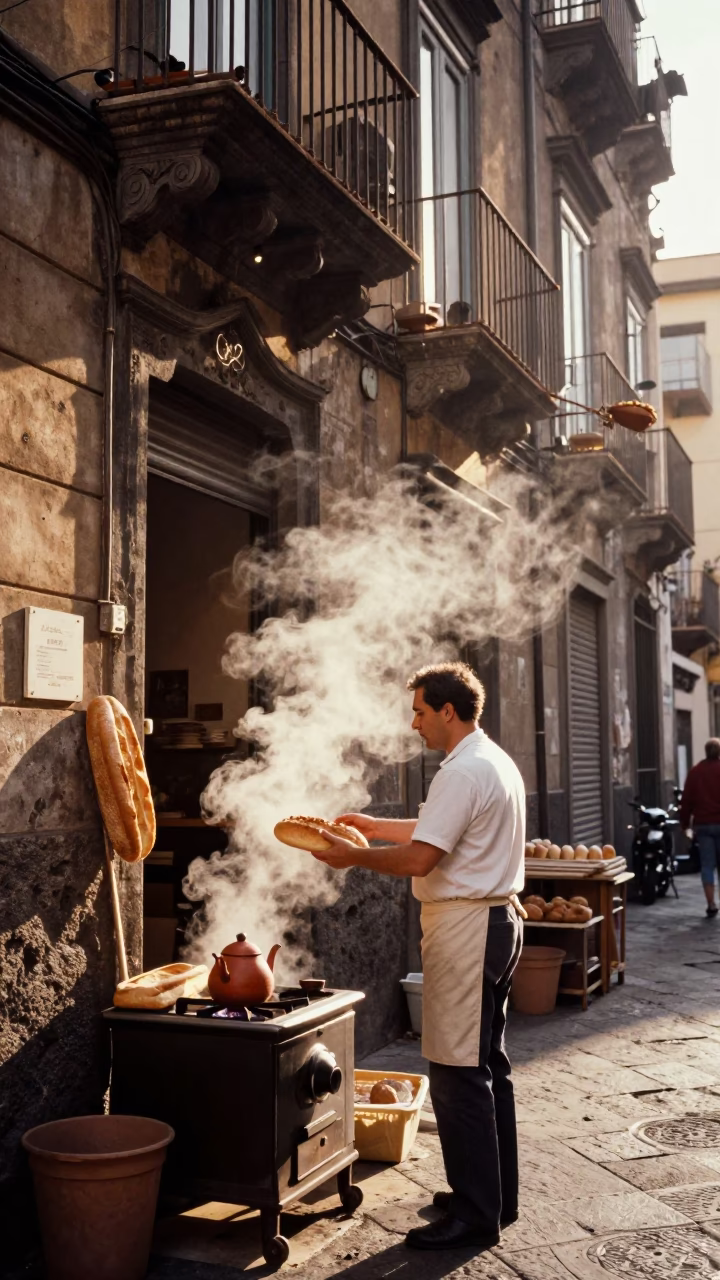 Handing Bread in Naples in in Naples, Italy