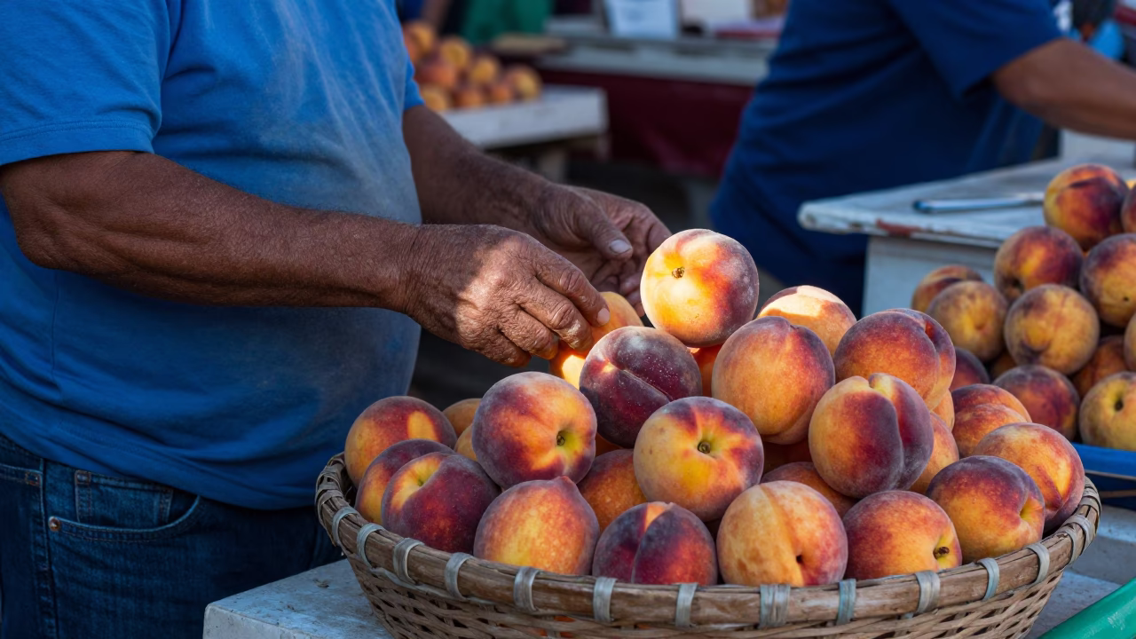 Handling Nectarines in Oaxaca in in Oaxaca, Mexico