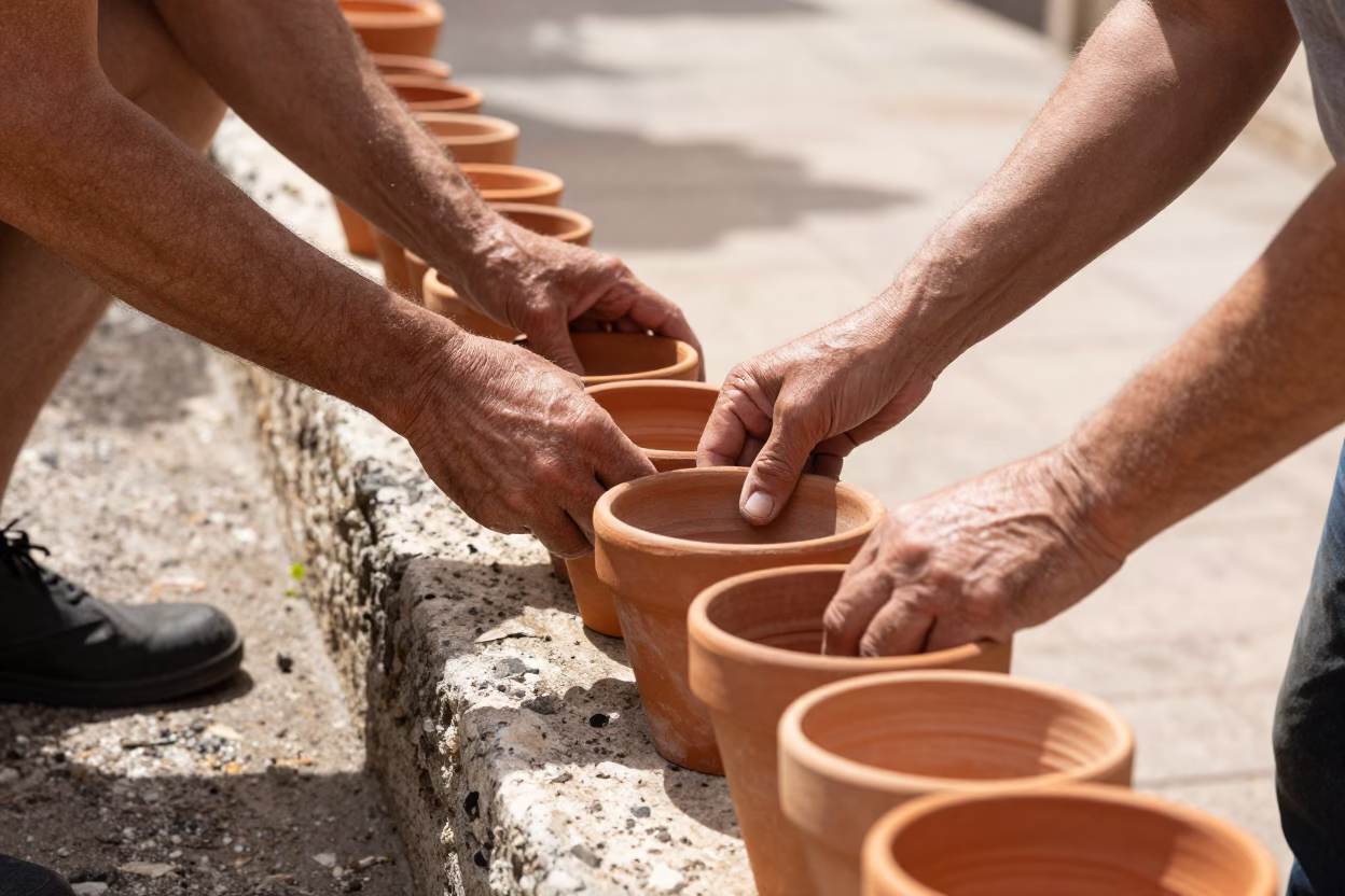 Hands Arranging Pots in Lyon in in Lyon, France