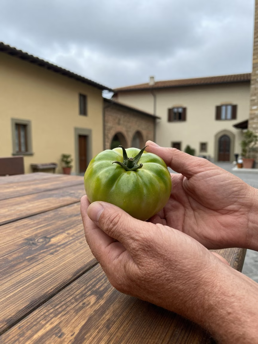 Hands Holding A Tomato in Florence in in Florence, Italy