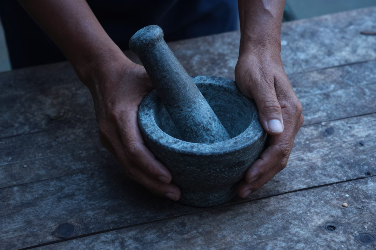 Hands in Yogyakarta at Early Morning Light in in Yogyakarta, Indonesia