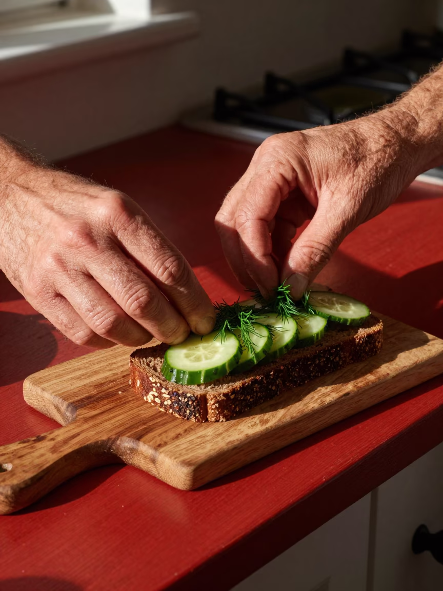 Hands Preparing Smørrebrød in Copenhagen in in Copenhagen, Denmark