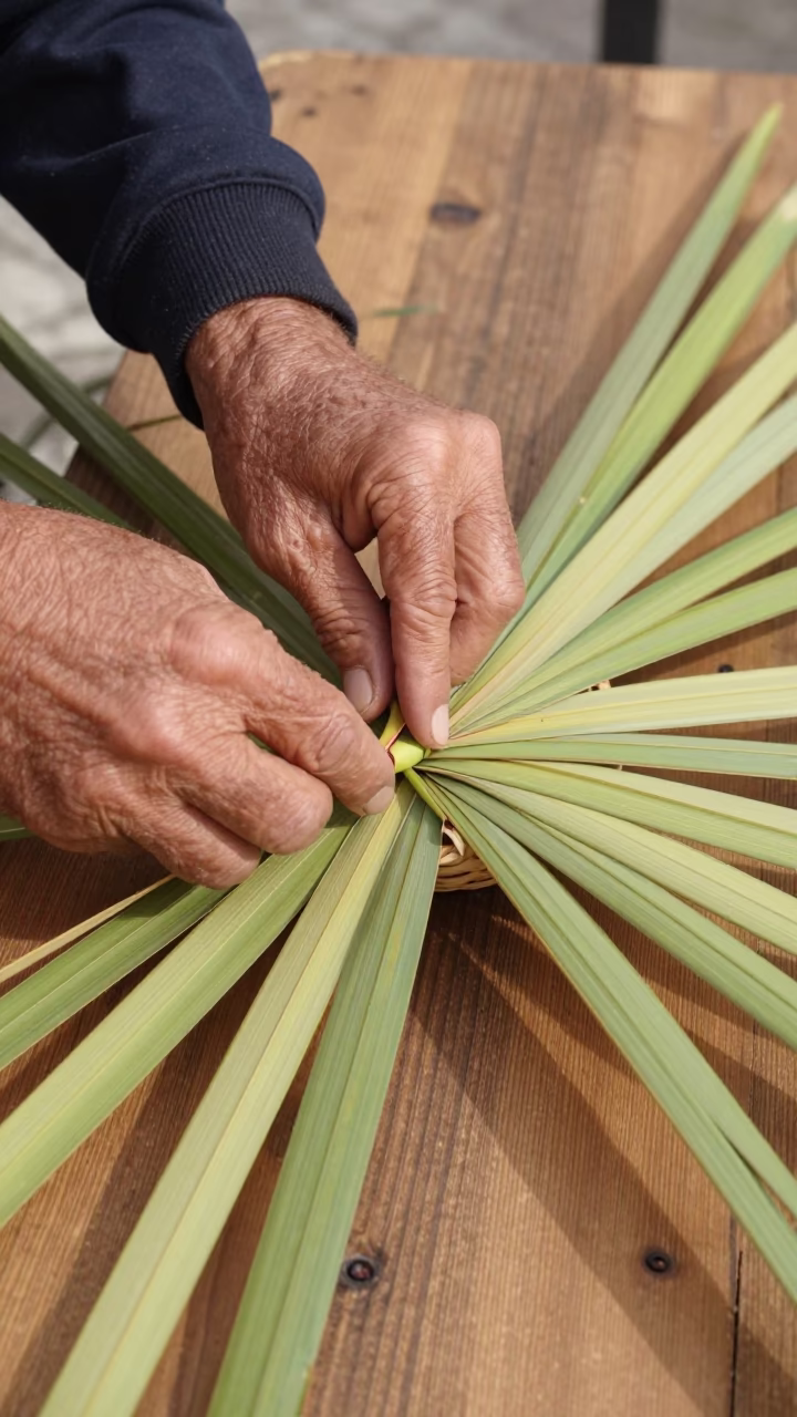 Hands Weaving Palm Leaf in Lisbon in in Lisbon, Portugal