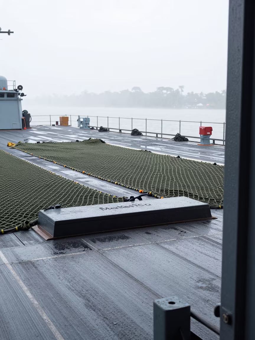 Hangar Threshold on Naval Deck After Storm in on a naval deck in rough wind in Karnataka