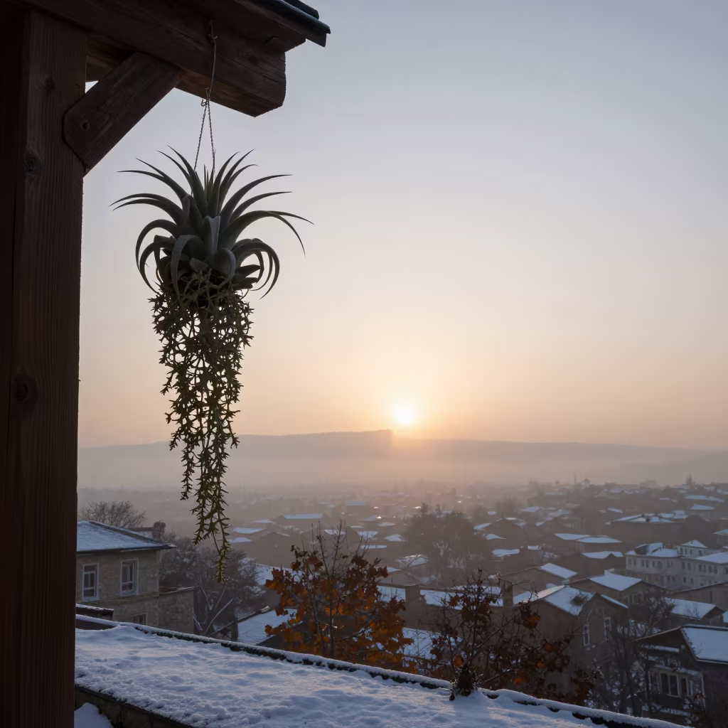 Hanging Air Plant Morning Light Autumn Snow in near Aksaray
