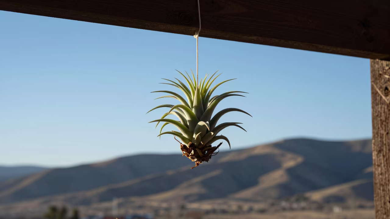 Hanging Air Plant in Morning Rim Light in near Boise