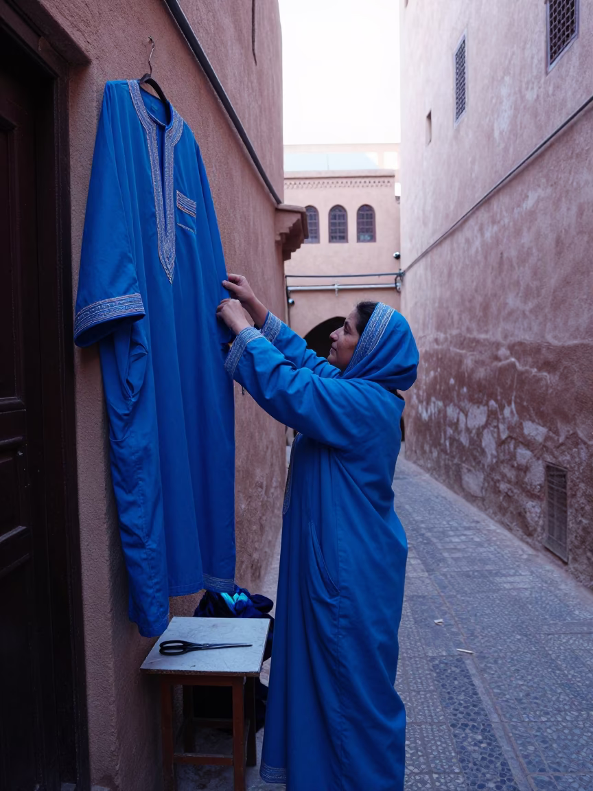 Hanging Djellaba in Marrakech in in Marrakech, Morocco