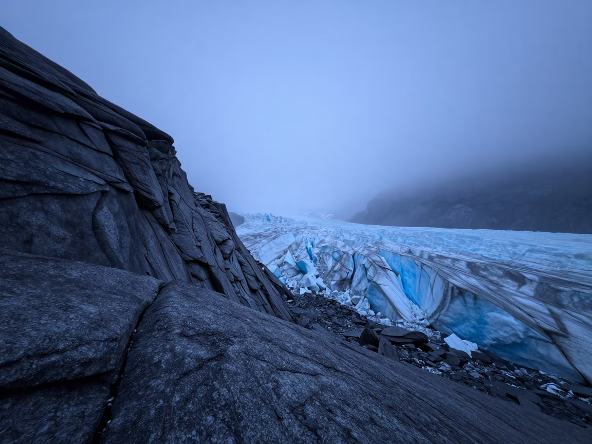Hanging Glacier on Granite North Face in Twilight in near Fairbanks