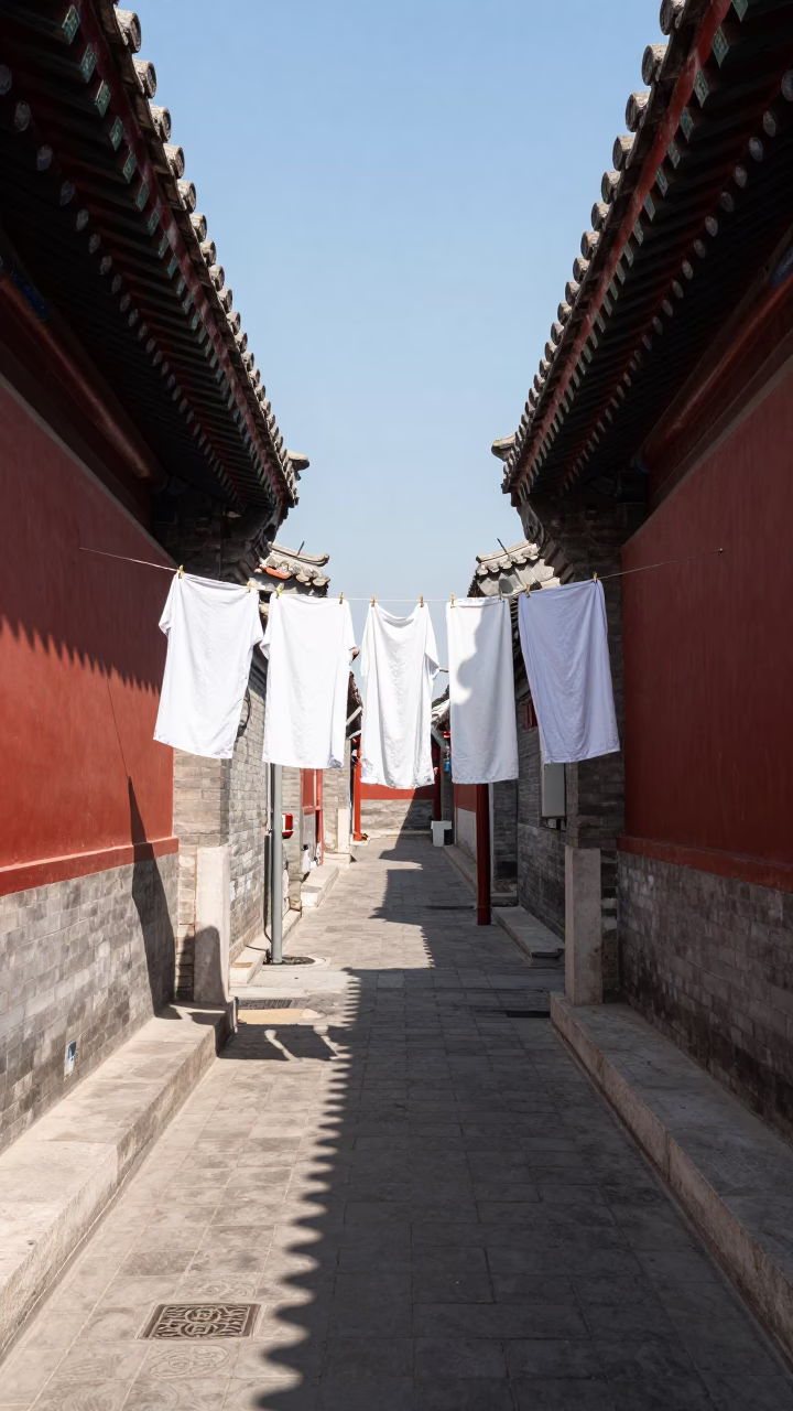Hanging Laundry in Beijing at The Flat Glare Of Noon Light in in Beijing, China
