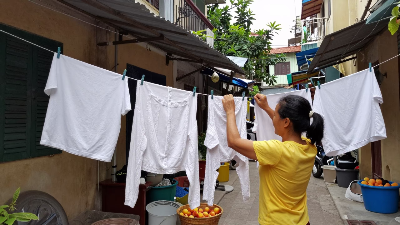 Hanging Laundry in Hanoi in in Hanoi, Vietnam
