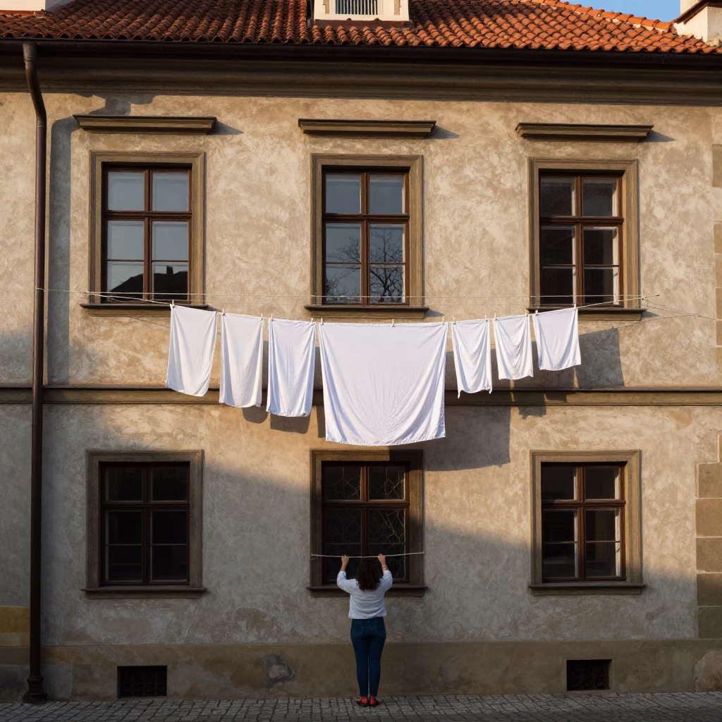 Hanging Laundry in Prague in in Prague, Czech Republic