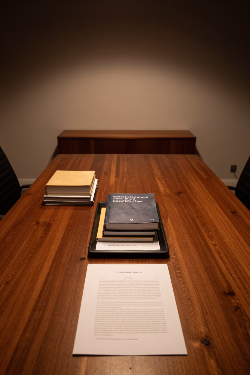 Hangzhou Boardroom Night Desk with Books in at a boardroom table before a meeting in Hangzhou