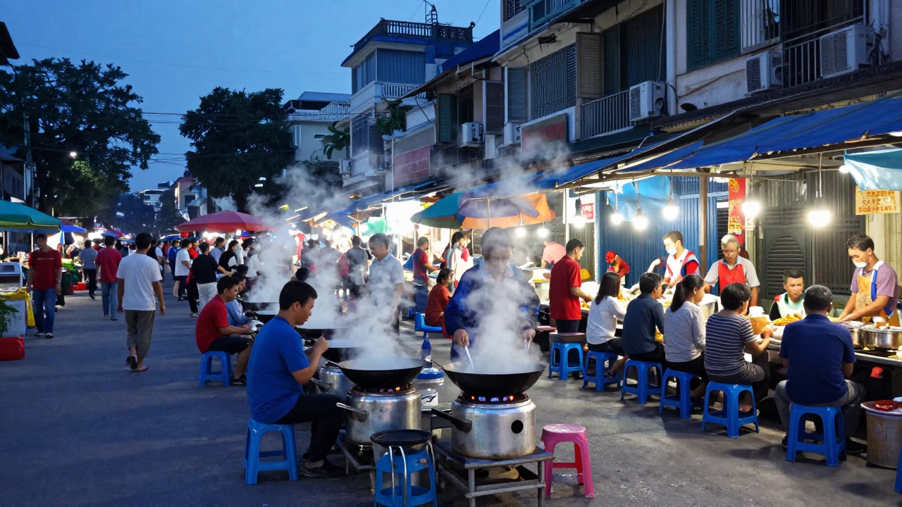 Hanoi Court Scene at Blue Hour in in Hanoi, Vietnam