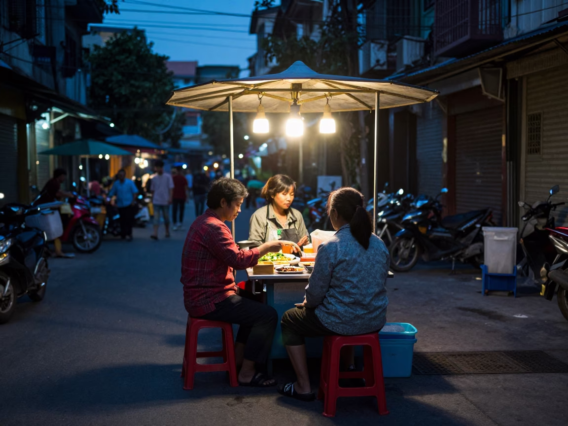 Hanoi Food Vendor at Blue Hour in in Hanoi, Vietnam