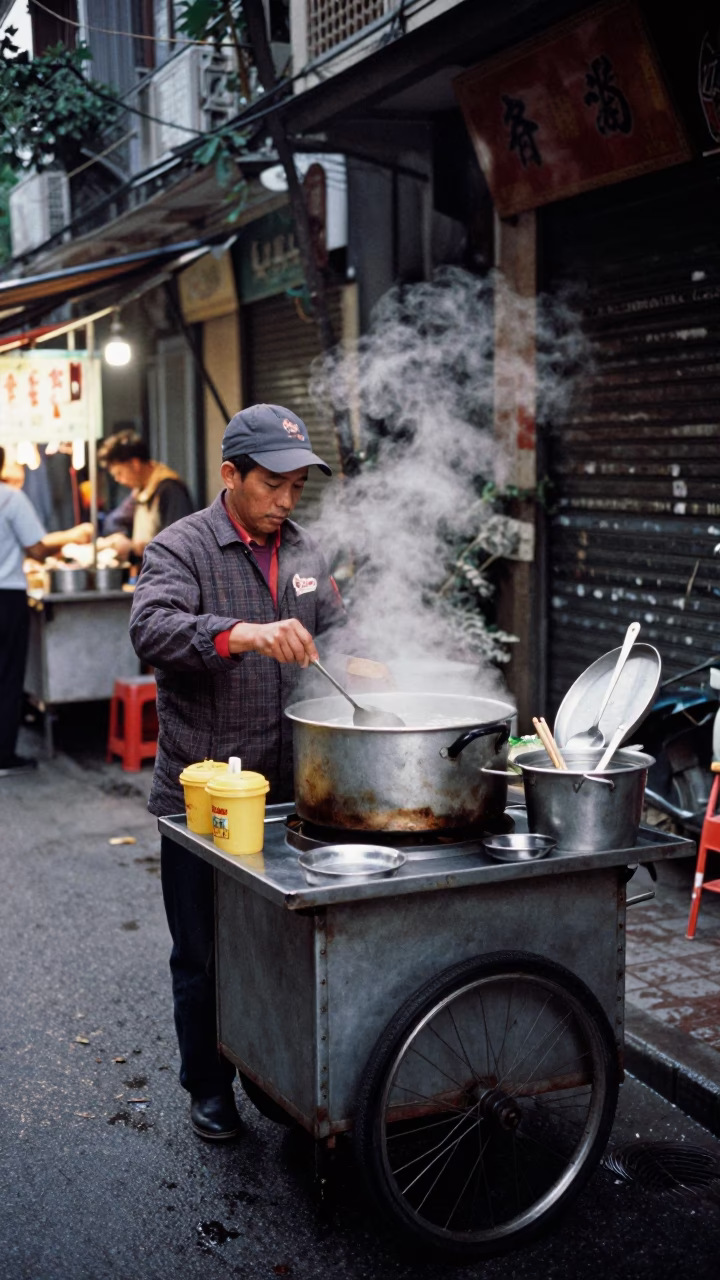 Hanoi Preparing Pho at The Still Hours Before Dawn Light in in Hanoi, Vietnam