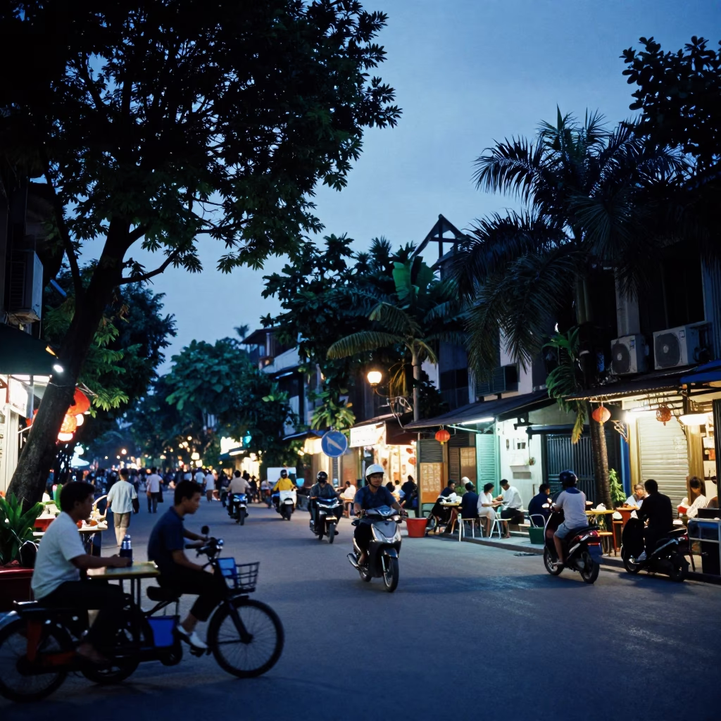 Hanoi Vietnam Evening Street Scene with Thermos and Local Life in in Hanoi, Vietnam
