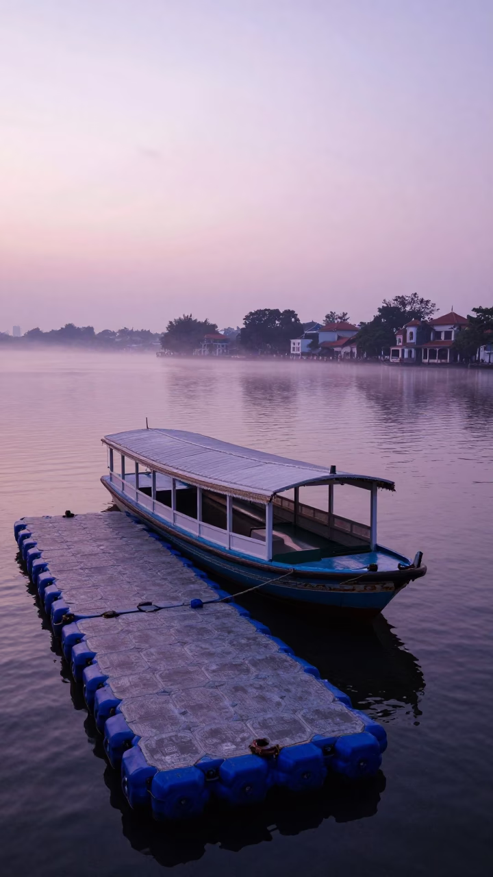 Hanoi Vietnam Nautical Dawn Water Taxi Floating Dock Scene in in Hanoi, Vietnam