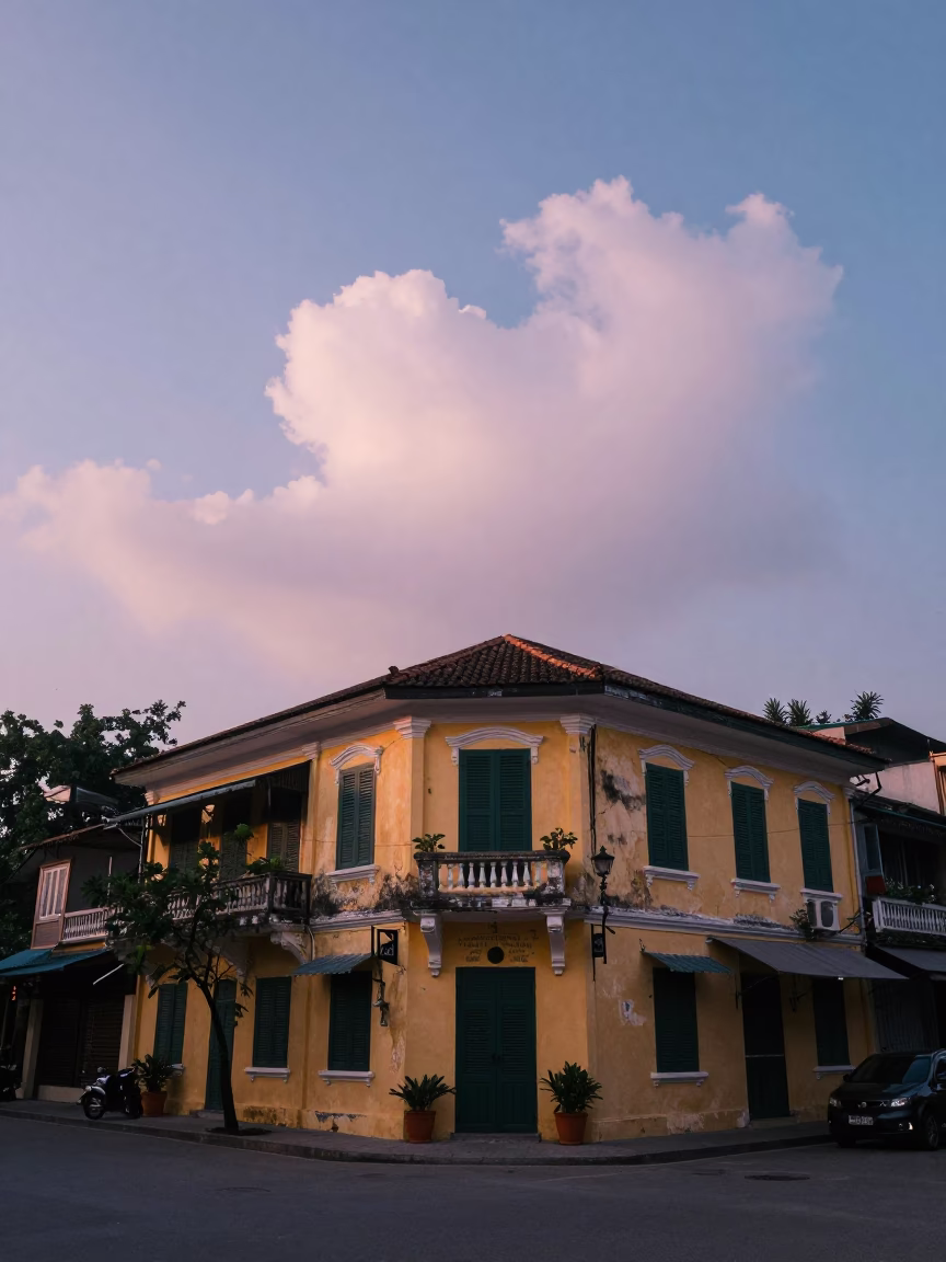 Hanoi Vietnam Pre-Dawn Street Scene Morning Glory Clouds and Local Life Before Sunrise in in Hanoi, Vietnam