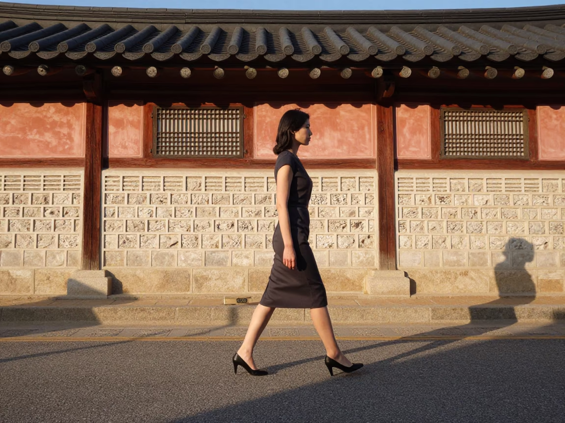 Hanok House in Seoul at Clear Late-afternoon Light in in Seoul, South Korea