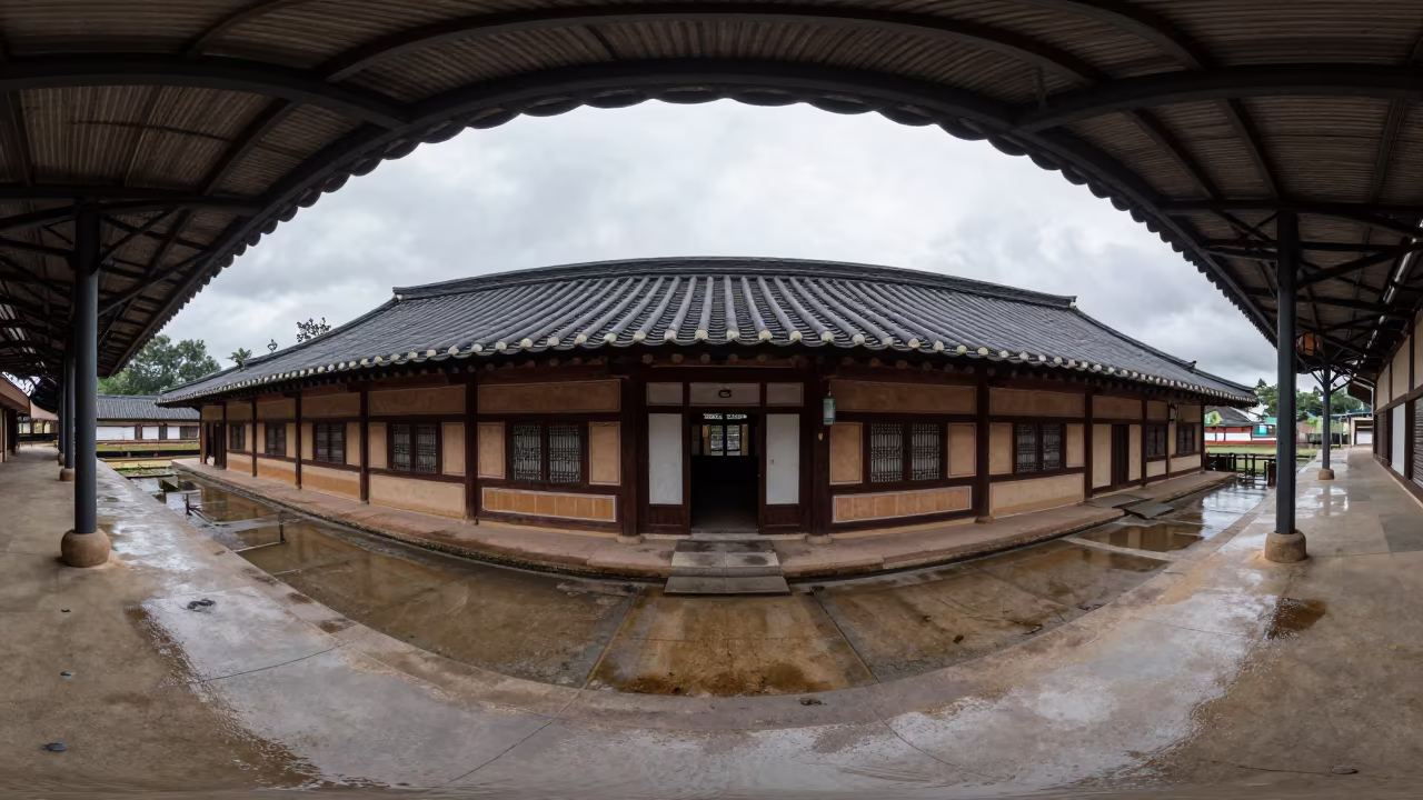 Hanok House Roof Inside Vadodara Train Terminal in inside a restored train terminal near Vadodara