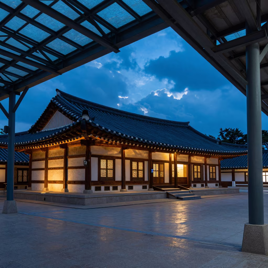 Hanok House Roof in Restored Chittoor Terminal in inside a restored train terminal in Chittoor