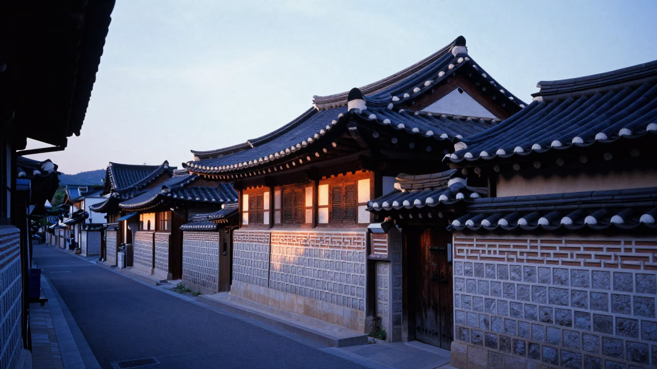 Hanok Porcelain in Seoul at First Light Of Dawn in in Seoul, South Korea