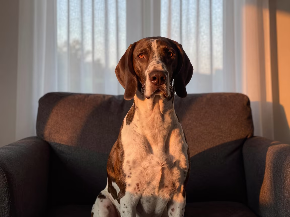 Hanoverian Scenthound Portrait Near Window in on a sofa near a curtained window with calm indoor light near Baqubah