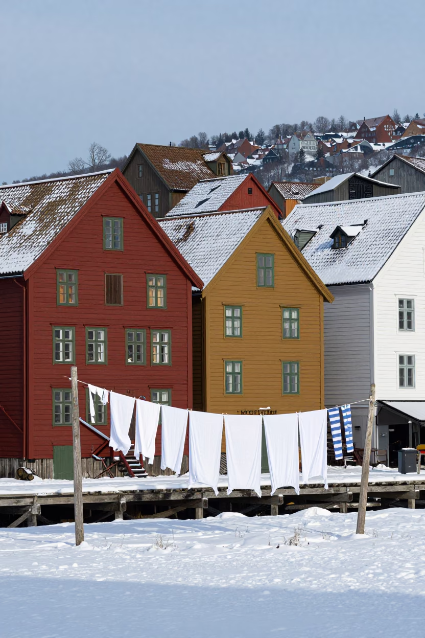 Hanseatic Wharf in Bergen at Noon Light in in Bergen, Norway