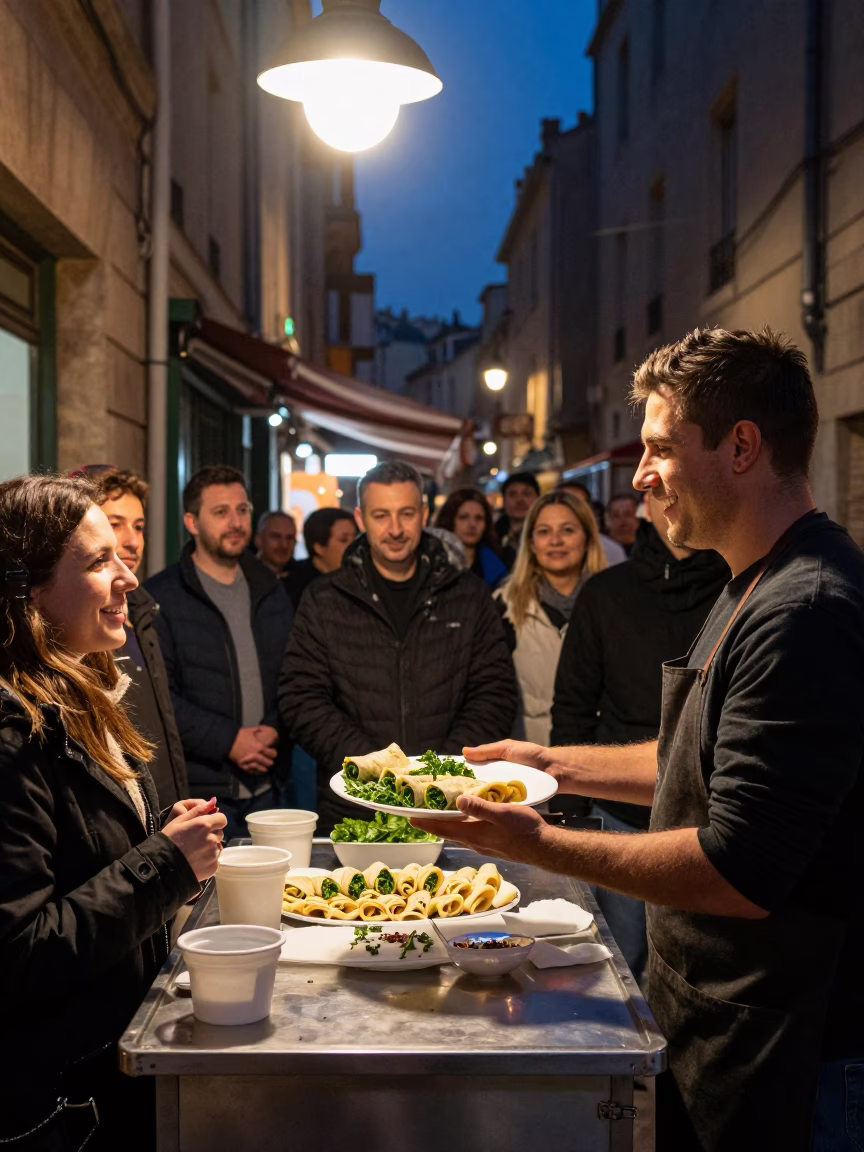 Happy Customers in Lyon at Late At Night Light in in Lyon, France
