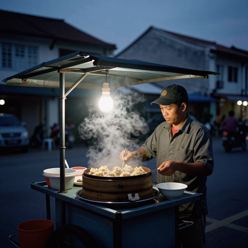 Har Gow in George Town at The Predawn Darkness Light in in George Town, Malaysia