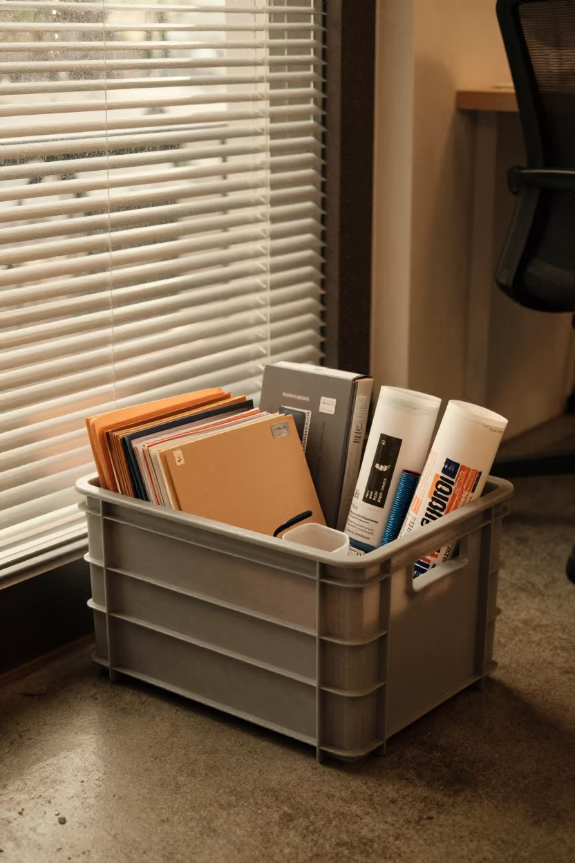Harar Office Crate With Zip Tie Cup and Sealed Files in inside a coworking floor in Harar