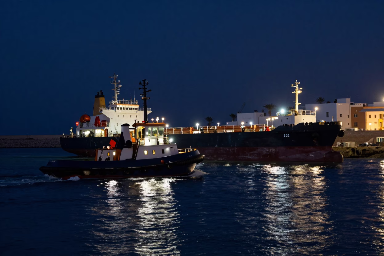Harbor Activity in Essaouira at Midnight Light in in Essaouira, Morocco