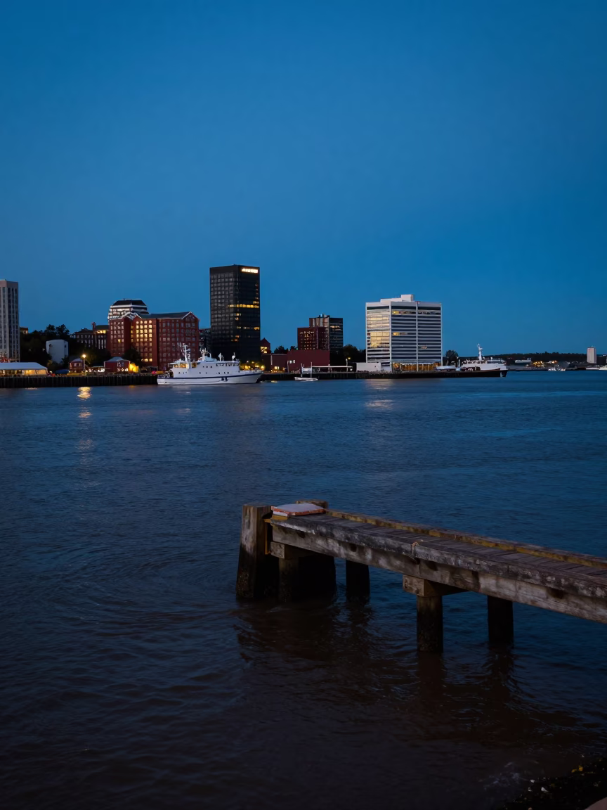 Harbor Activity in Halifax at The Still Hours Before Dawn Light in in Halifax, Nova Scotia, Canada
