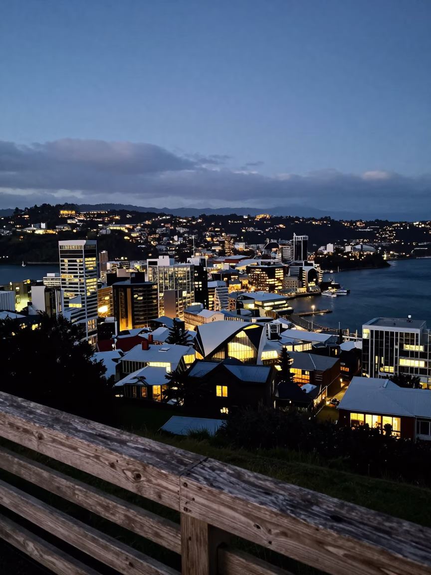 Harbor And City Lights From Te Papa Museum Terrace in Wellington in in Wellington, New Zealand