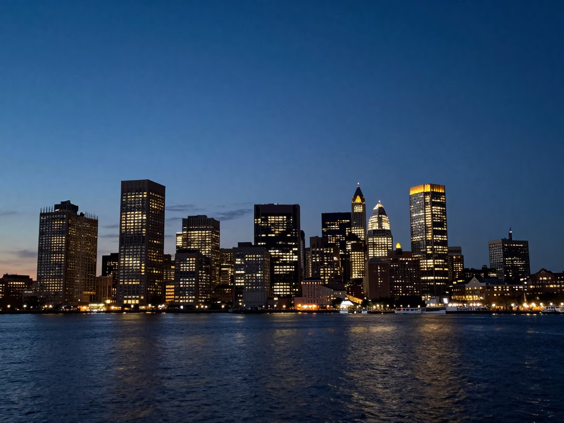 Harbor at As City Lights Begin To Glow in Boston in in Boston, Massachusetts, United States