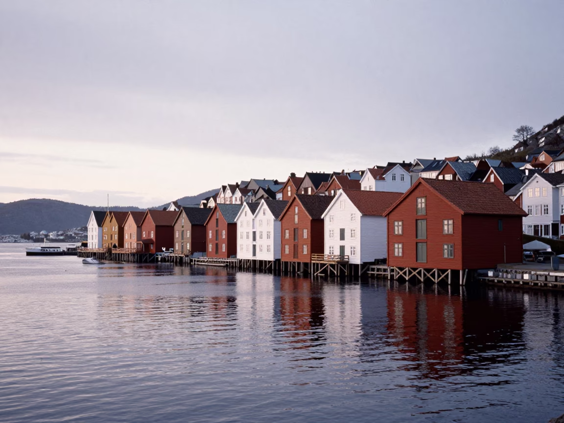 Harbor at First Light Of Dawn in Bergen in in Bergen, Norway