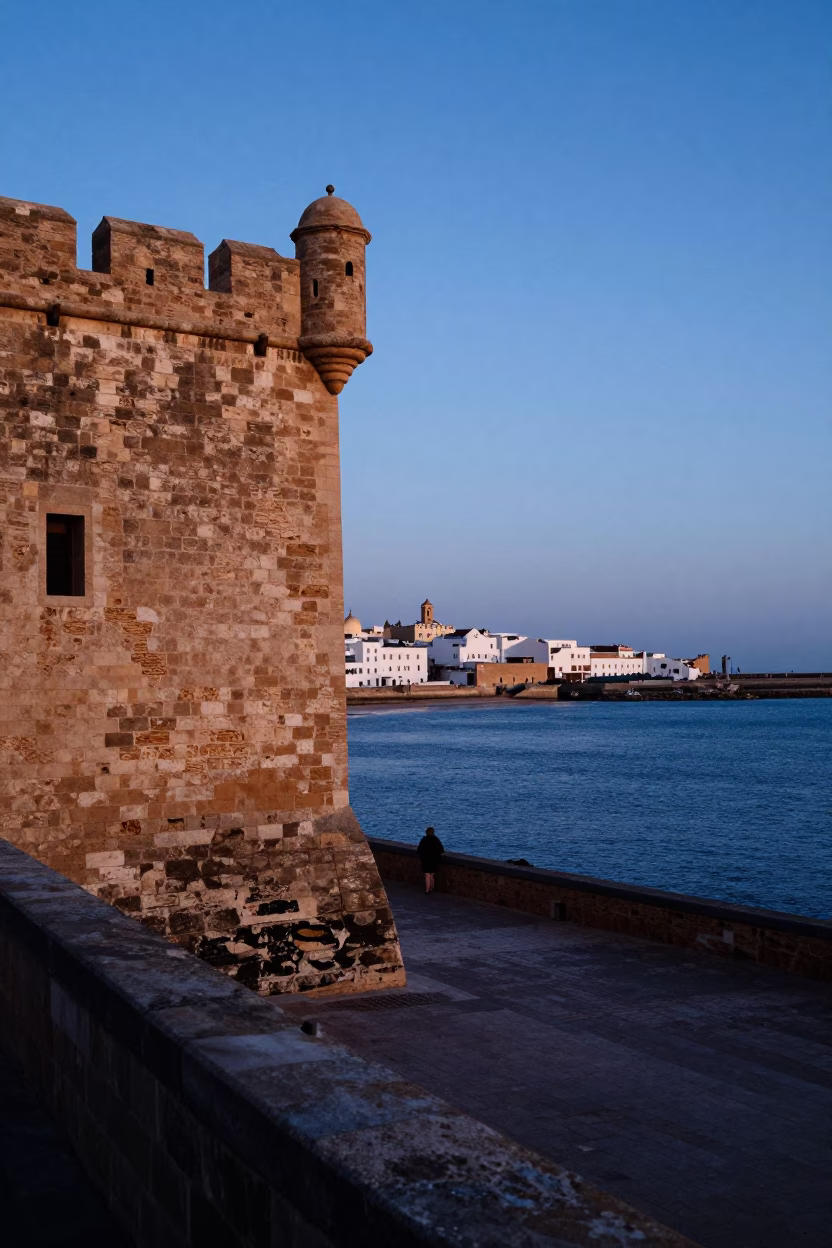 Harbor Atmosphere at Sunrise Light in Essaouira in in Essaouira, Morocco