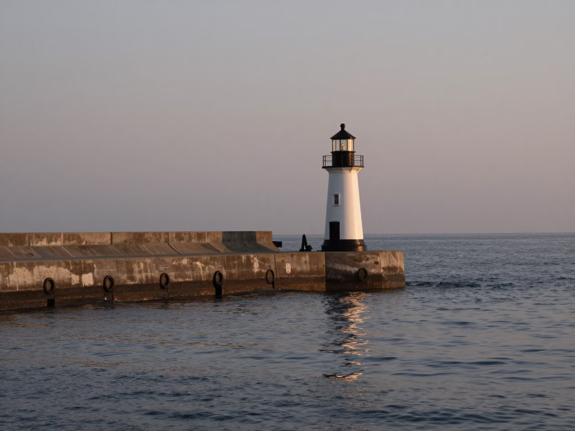 Harbor Beacon in Boston at Nautical Dawn Light in in Boston, Massachusetts, United States
