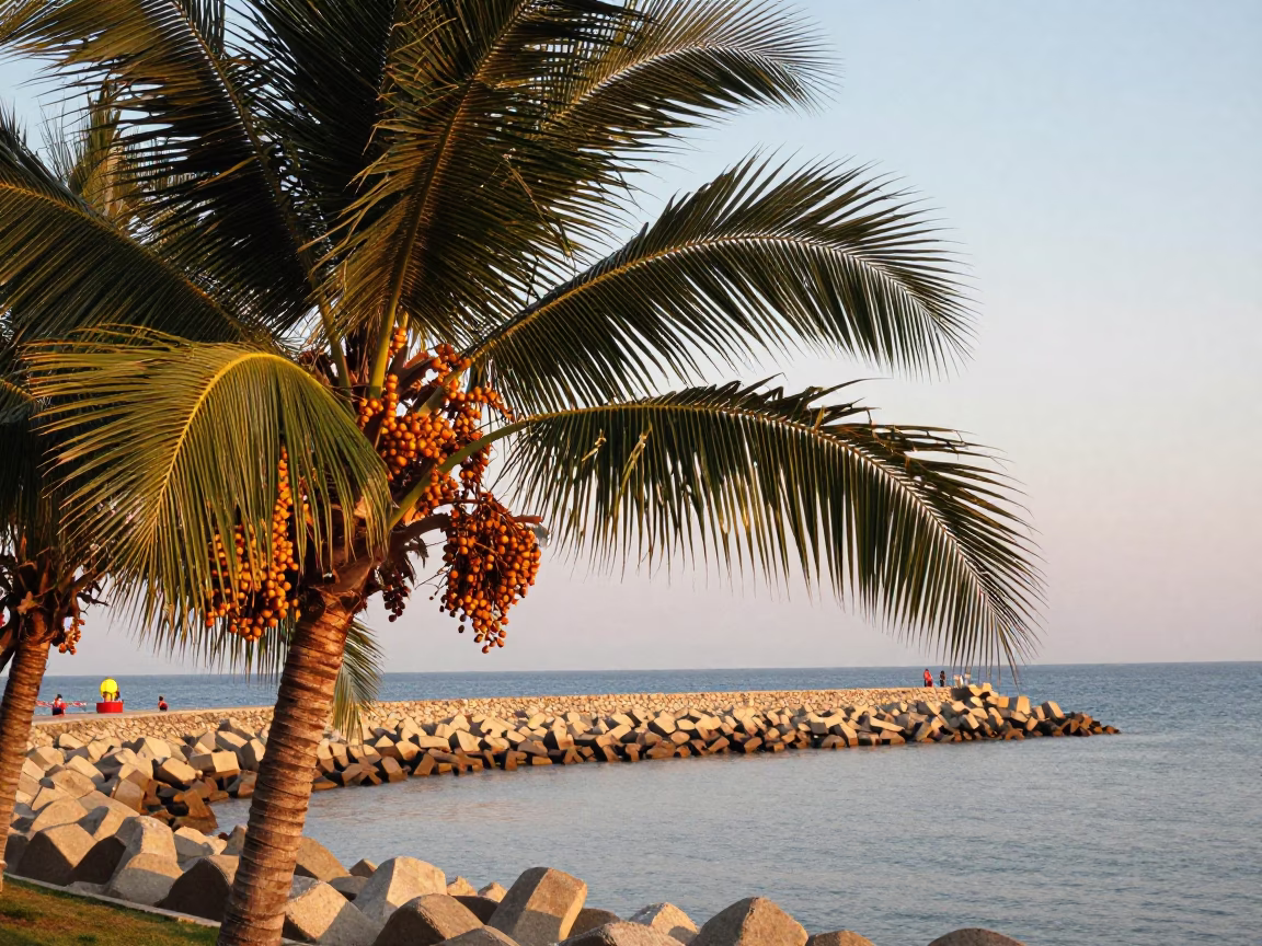 Harbor Breakwater at Honeyed Evening Light in Phuket in in Phuket, Thailand