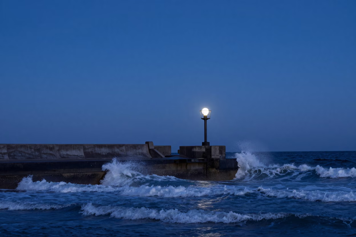 Harbor Breakwater at Sunrise Light in Durban in in Durban, South Africa