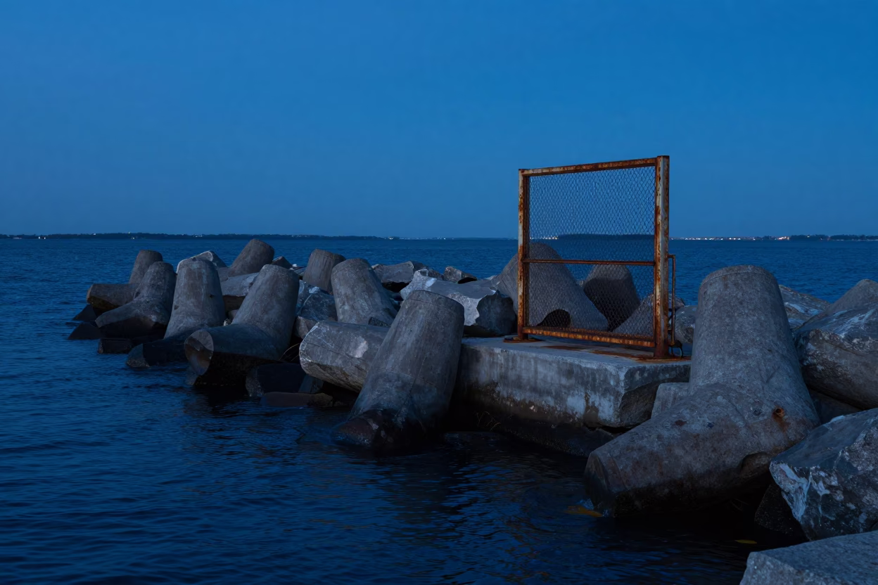 Harbor Breakwater in Boston at The Still Hours Before Dawn Light in in Boston, Massachusetts, United States