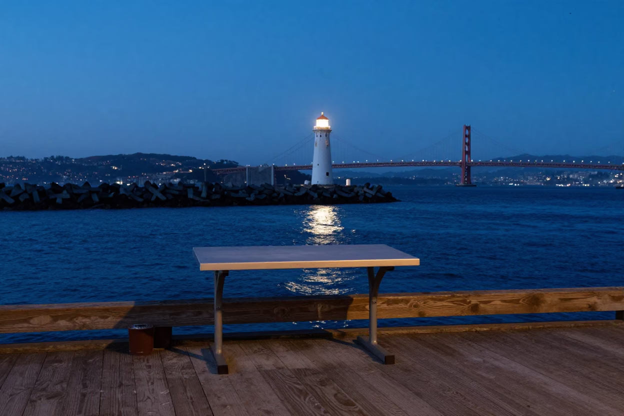 Harbor Breakwater in San Francisco at Late At Night Light in in San Francisco, California, United States