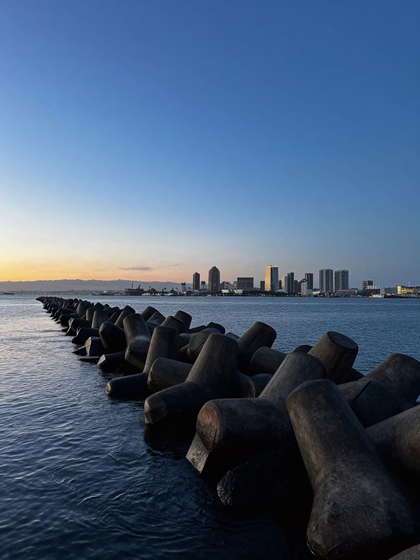 Harbor Breakwater just after sunrise in San Diego in in San Diego, California, United States