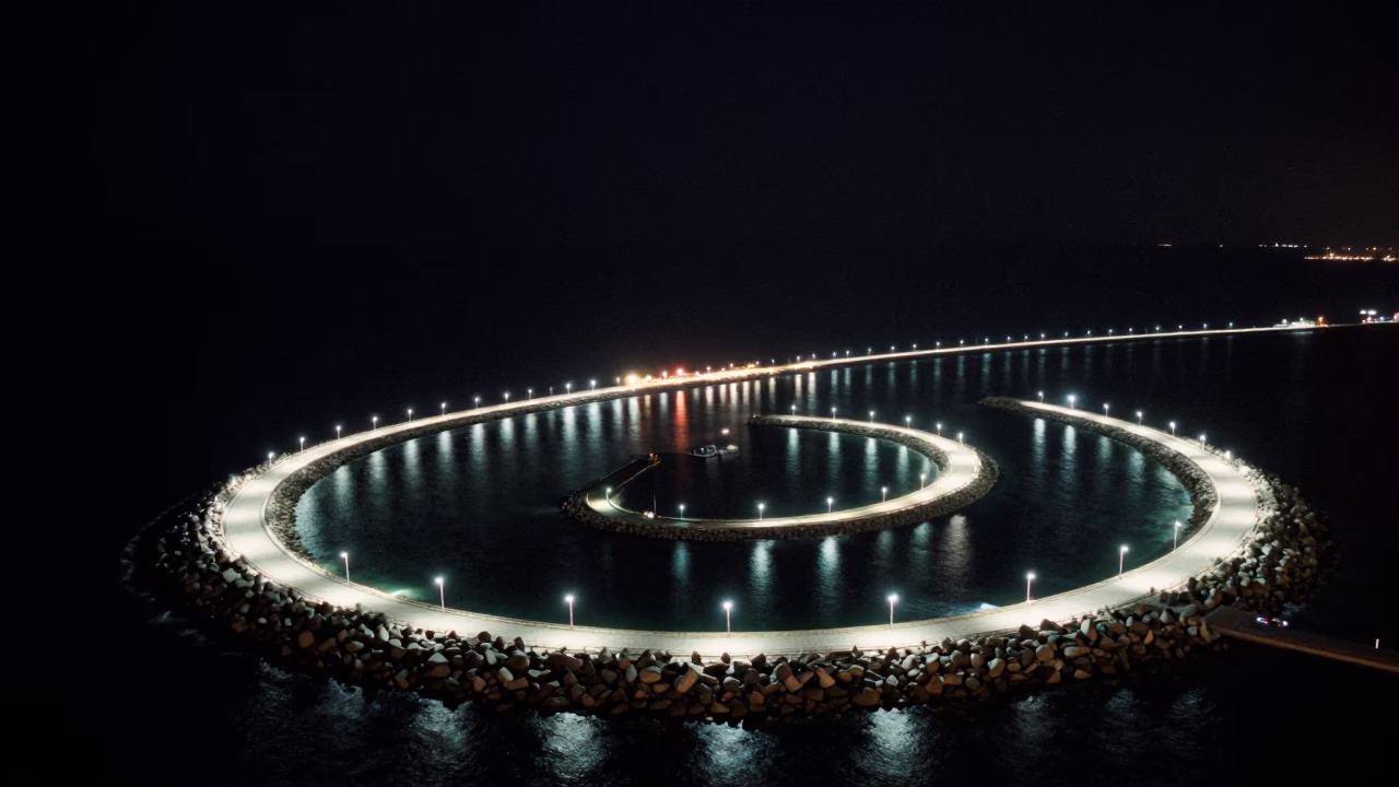 Harbor Breakwater Spiral From Above in Valencia in in Valencia, Spain