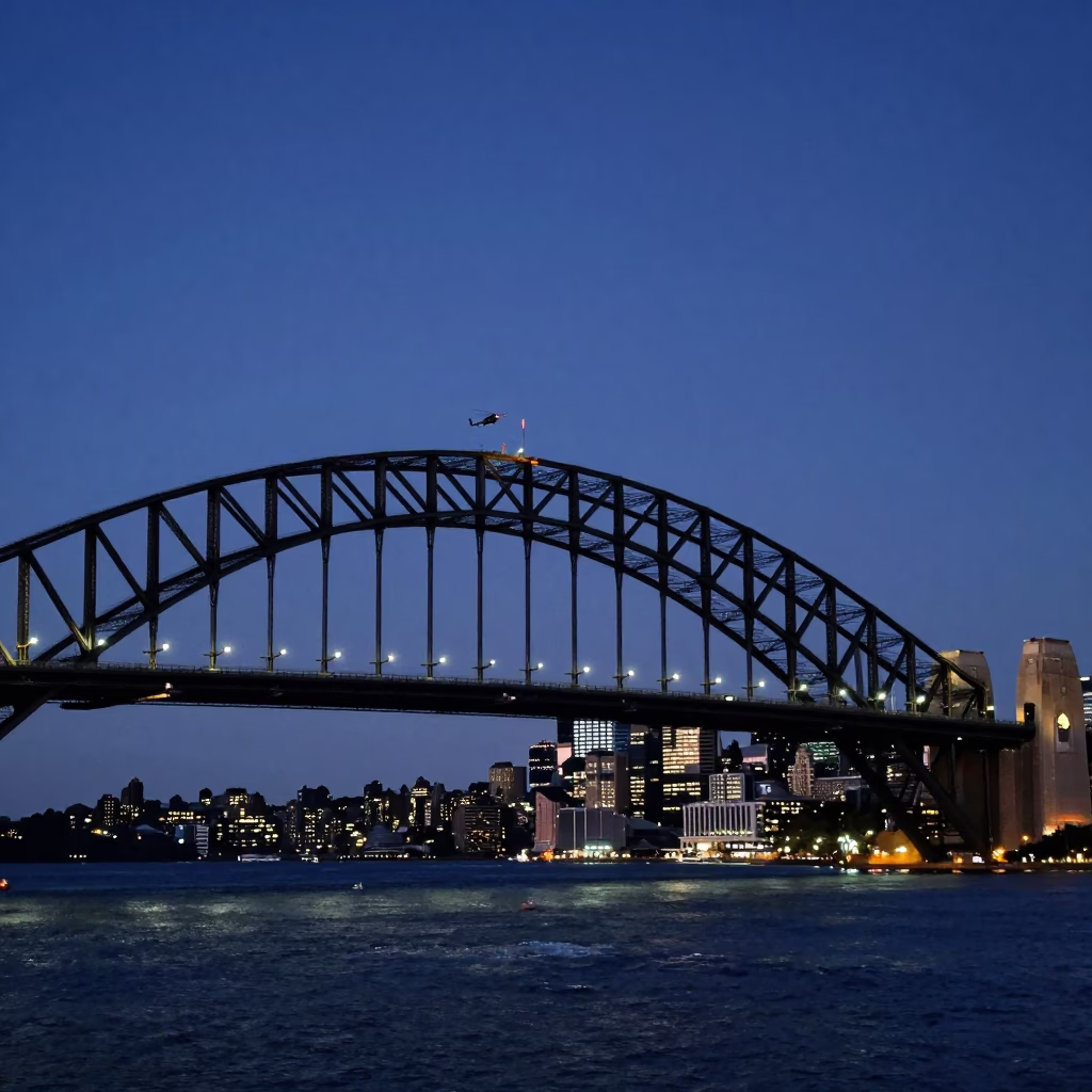 Harbor Bridge in Sydney at The Predawn Darkness Light in in Sydney, New South Wales, Australia