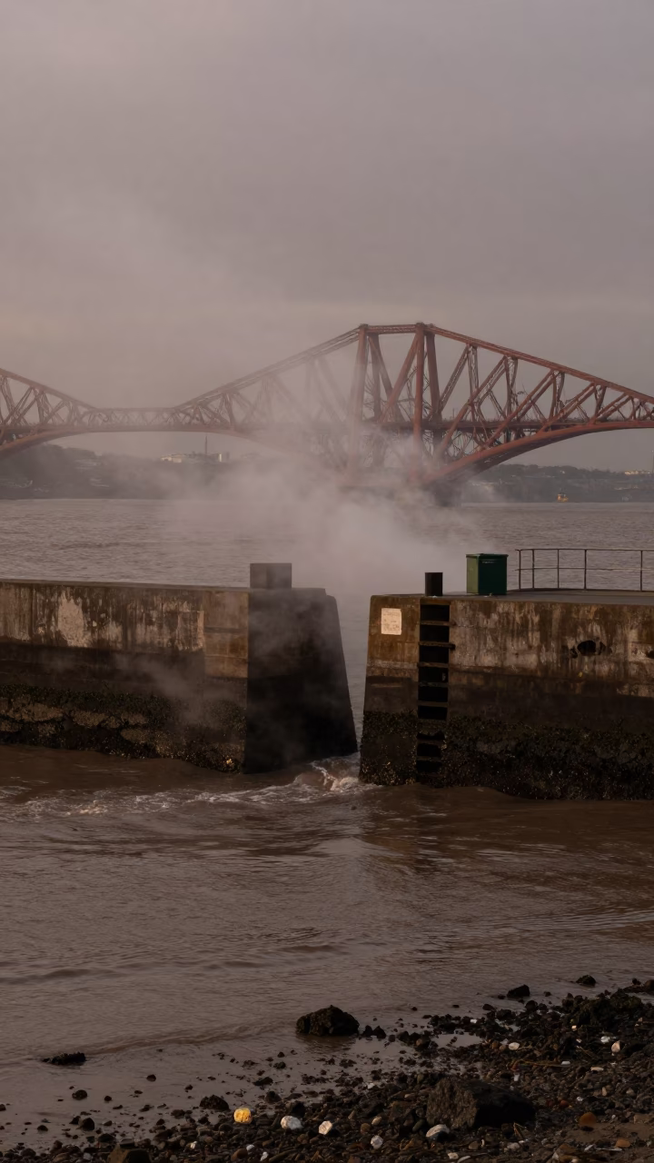 Harbor Bridge Pier Cutting Through Brown Tidal Water in Bristol in in Bristol, United Kingdom