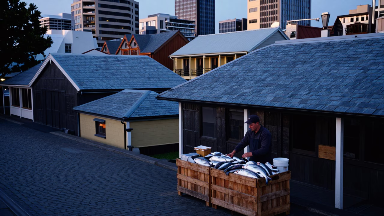 Harbor Details in Hobart at First Light Of Dawn in in Hobart, Tasmania, Australia