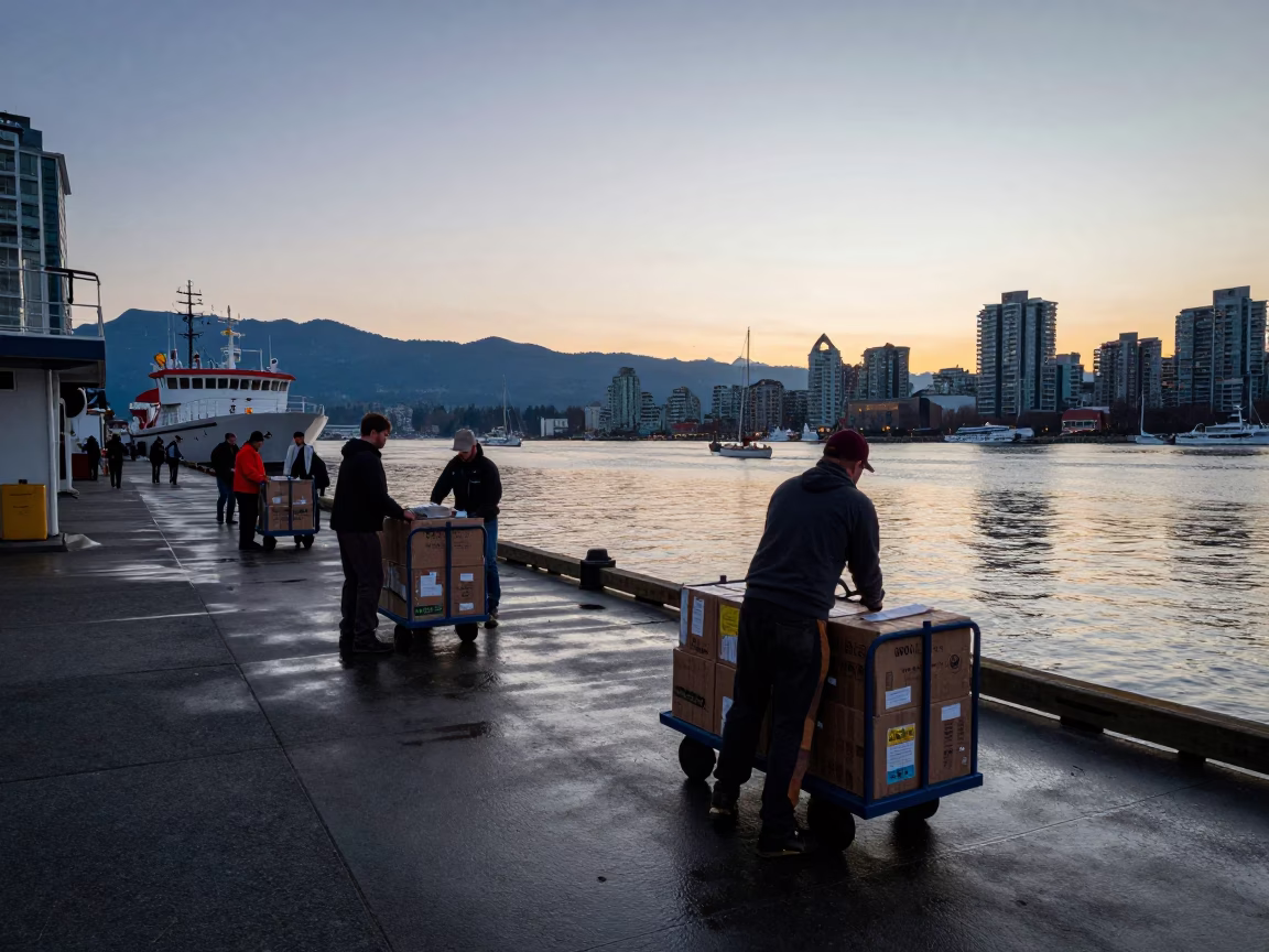 Harbor Dock in Vancouver at Nautical Dawn Light in in Vancouver, British Columbia, Canada