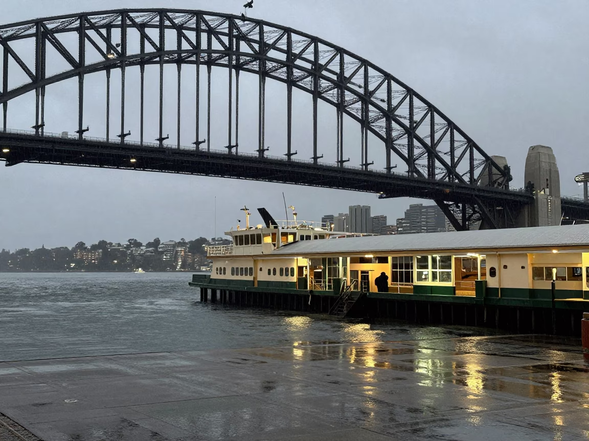 Harbor Drizzle in Sydney at The Predawn Darkness Light in in Sydney, New South Wales, Australia